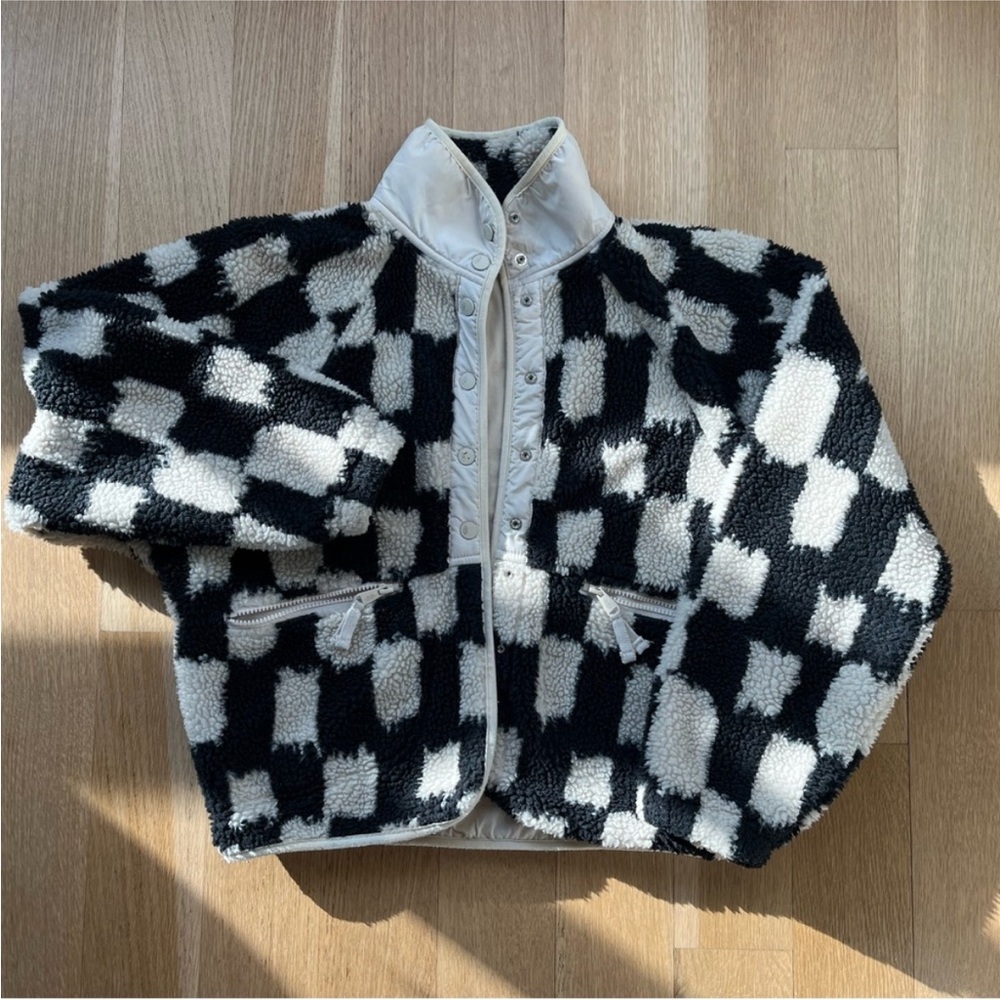 Hit the slopes free people checkered Sherpa jacket
